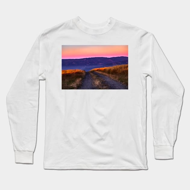 Mountain road at sunset Long Sleeve T-Shirt by blossomcophoto